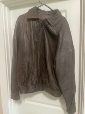 Vintage Luis Alvear Mens Medium Brown Leather Bomber Jacket Lined Elastic Waist